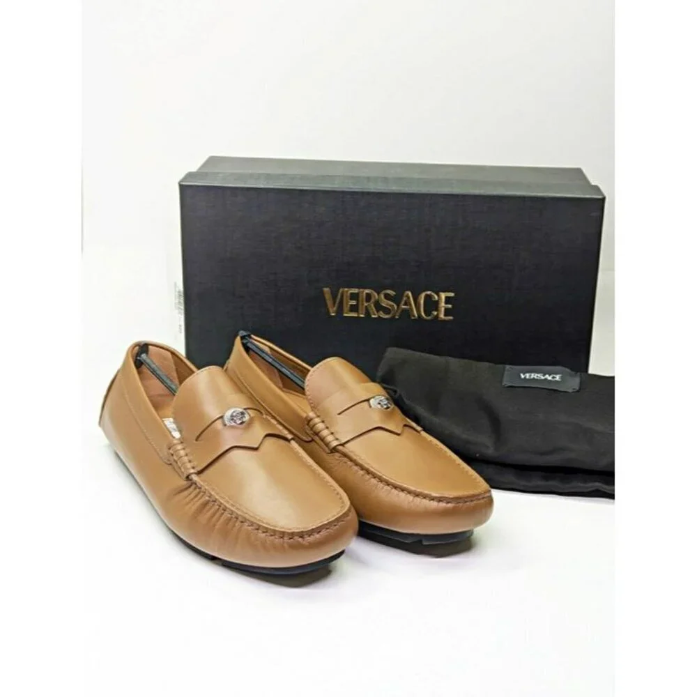 Versace Men's Medusa Biggie Leather Loafer Dark Toffee Size 42 (MSRP $775)